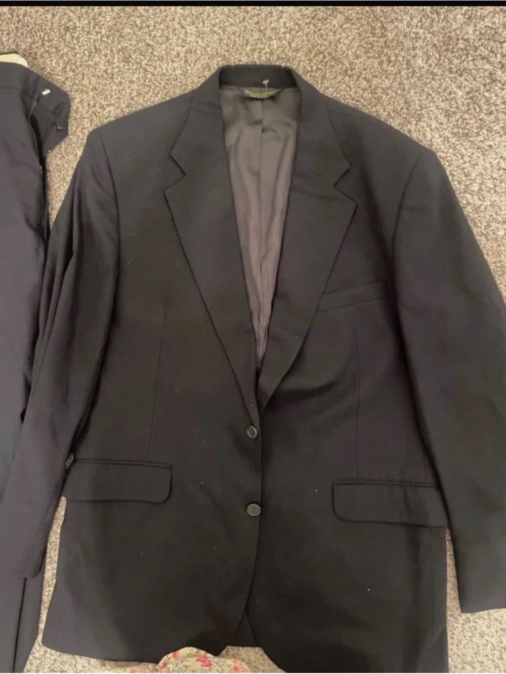 Navy Blue suit Tailors bow brand 44w 45 inches from waist to bottom
